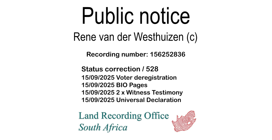 Public notice Rene van der Westhuizen Recording number 156252836