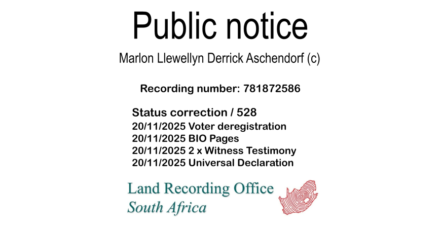 Public notice Marlon Llewellyn Derrick Aschendorf Recording number 781872586
