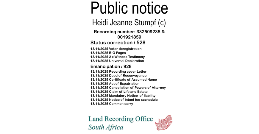 Public notice Heidi Jeanne Stumpf Recording number 332509235 & 001921859
