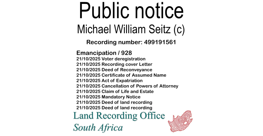 Public notice Michael William Seitz Recording number 499191561