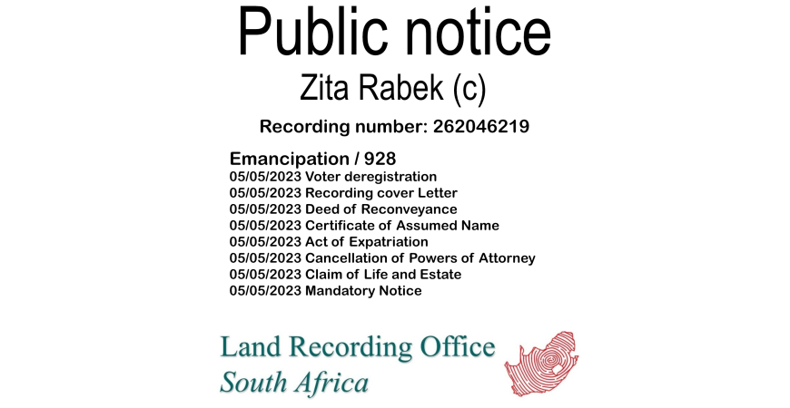 Public notice Zita Rabek Recording number 262046219
