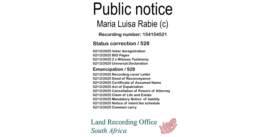 Public notice Maria Luisa Rabie Recording number 154154521
