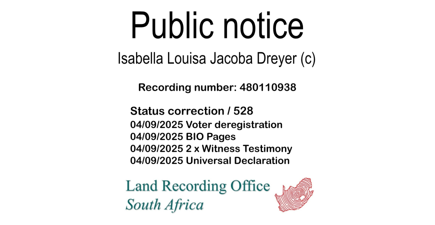 Public notice Isabella Louisa Jacoba Dreyer Recording number 480110938