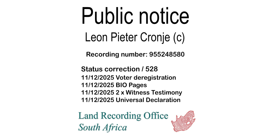 Public notice Leon Pieter Cronje Recording number 955248580