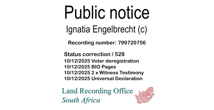 Public notice Ignatia Engelbrecht Recording number 799720756