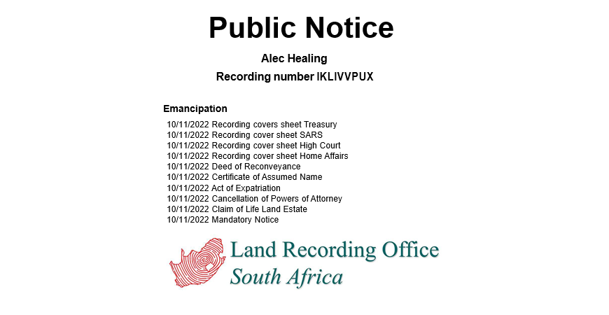 Alex Healing Recording number IKLIVVPUX