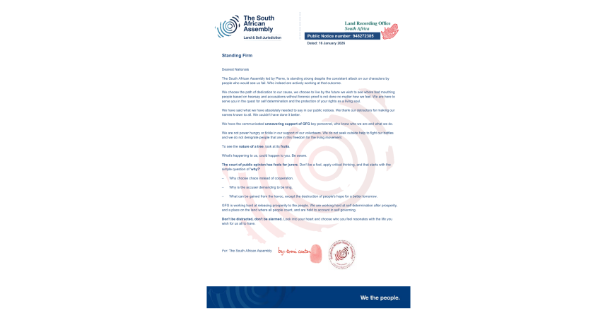 Public notice The South African Assembly Recording number 948272385