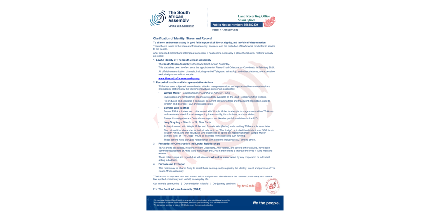 Public notice The South African Assembly Recording number 656882809