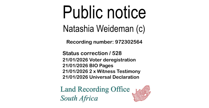 Public notice Natashia Weideman Recording number 972302564