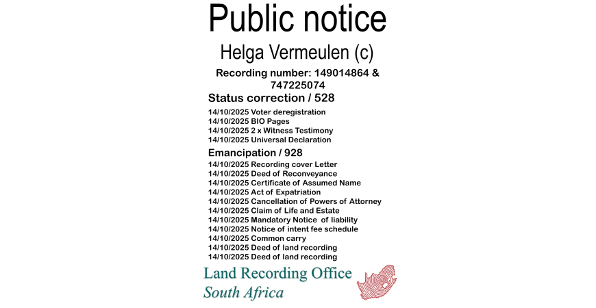 Public notice Helga Vermeulen Recording number 149014864 & 747225074