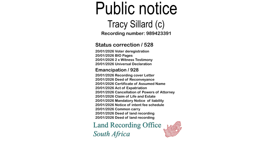 Public notice Tracy Sillard Recording number 989423391
