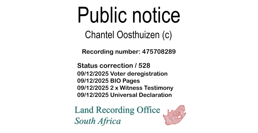 Public notice Chantel Oosthuizen Recording number 475708289