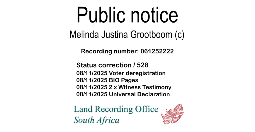 Public notice Melinda Justina Grootboom Recording number 061252222