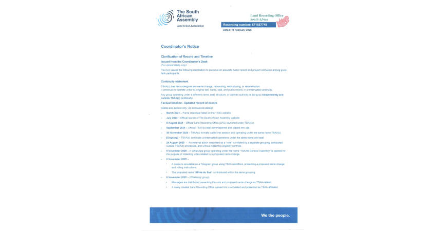 Public notice The South African Assembly Recording number 671557749