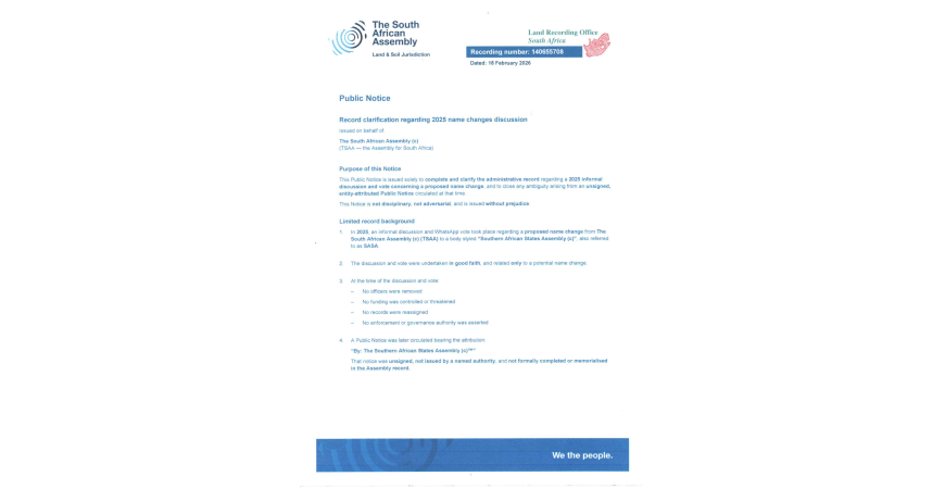 Public notice The South African Assembly Recording number 140655708