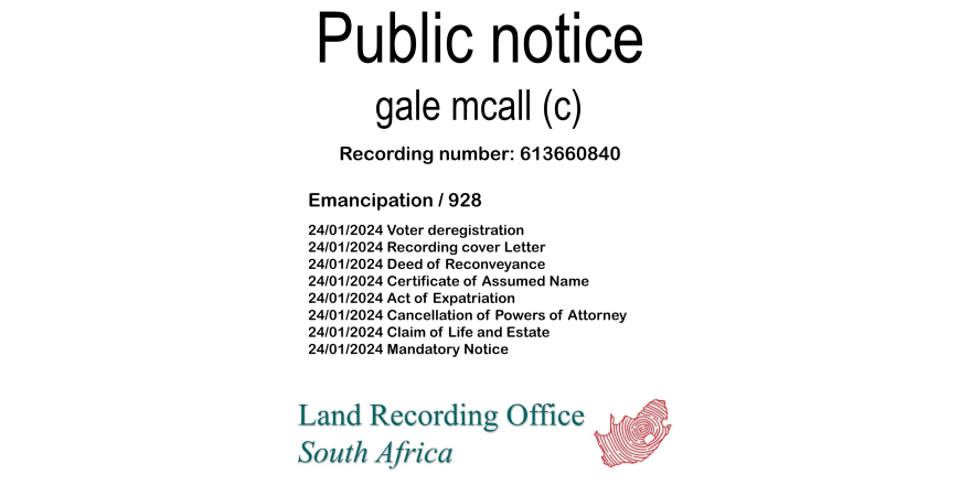 Public notice gale mcall Recording number 613660840