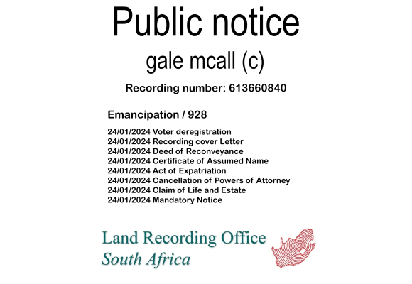 Public notice gale mcall Recording number 613660840