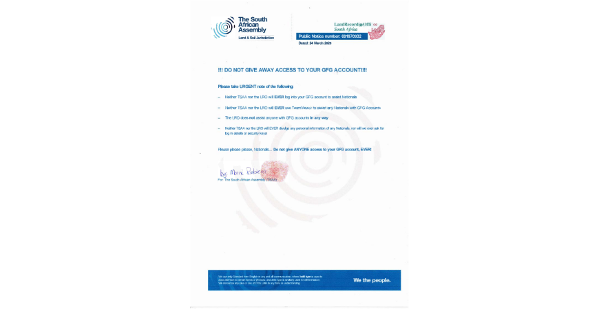 Public notice The South African assembly Recording number 691870932