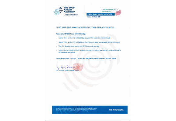 Public notice The South African assembly Recording number 691870932