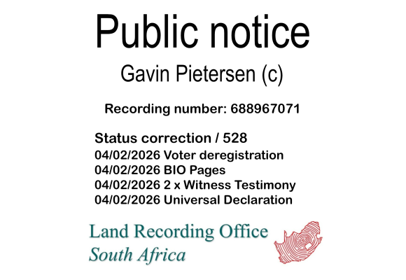 Public notice Gavin Pietersen Recording number 688967071