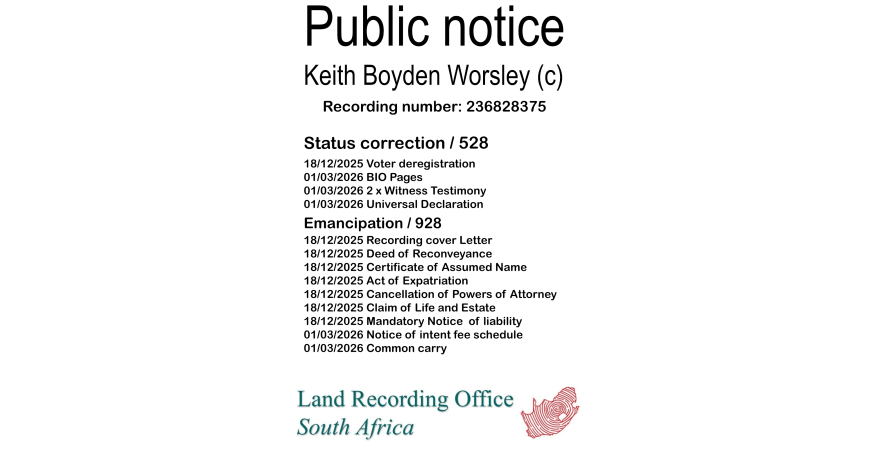 Public notice Keith Boyden Worsley Recording number 236828375