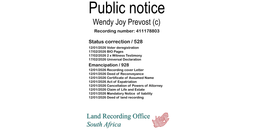 Public notice Wendy Joy Prevost (c) Recording number 411178803