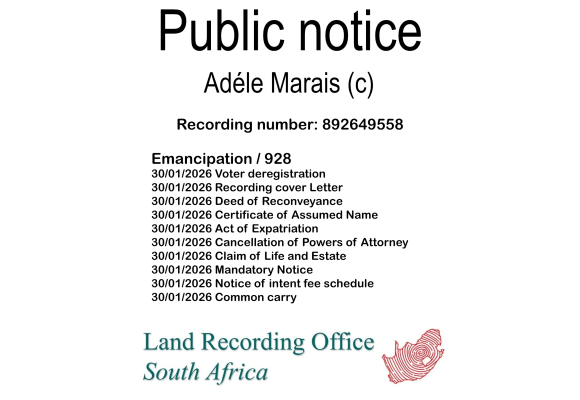Public notice Adéle Marais (c) Recording number 892649558