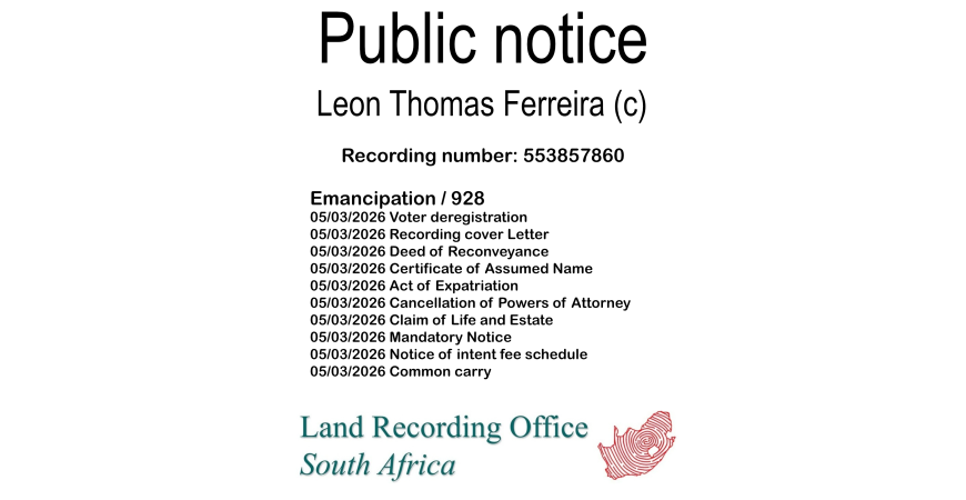 Public notice Leon Thomas Ferreira (c) Recording number 553857860