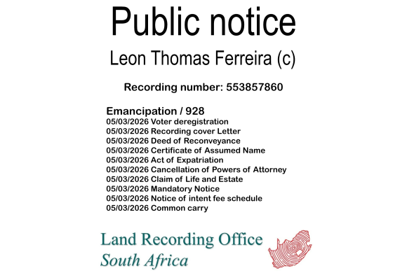 Public notice Leon Thomas Ferreira (c) Recording number 553857860