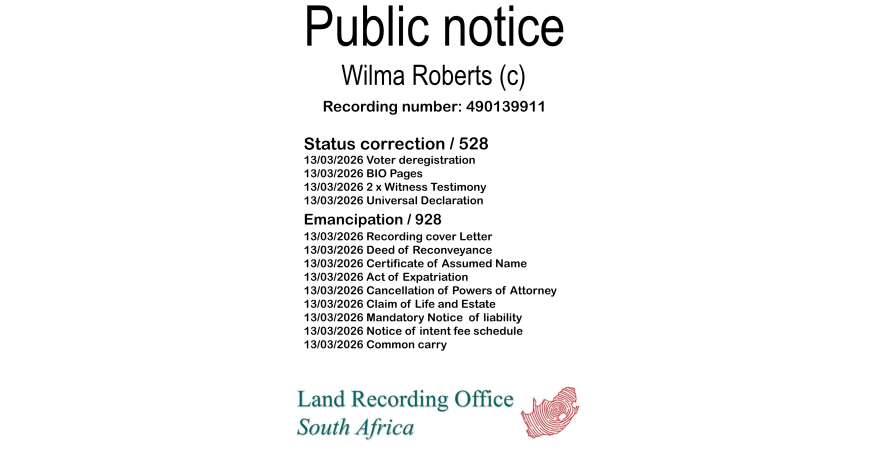 Public notice Wilma Roberts (c) Recording number 490139911