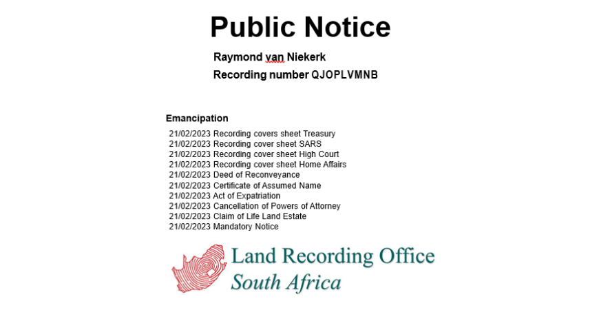 Raymond van Niekerk Recording number QJOPLVMNB