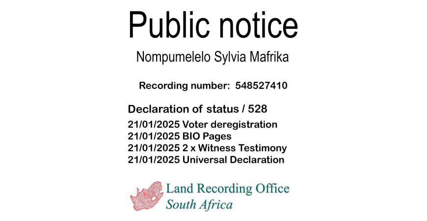 Public notice Nompumelelo Sylvia Mafrika Recording number 548527410
