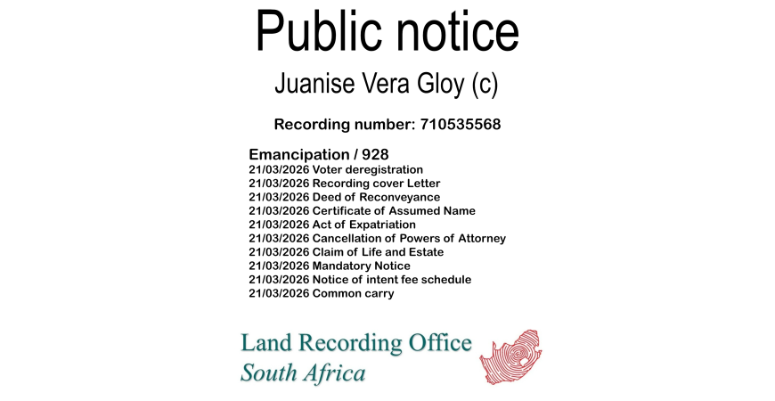 Public notice Juanise Vera Gloy (c) Recording number 710535568