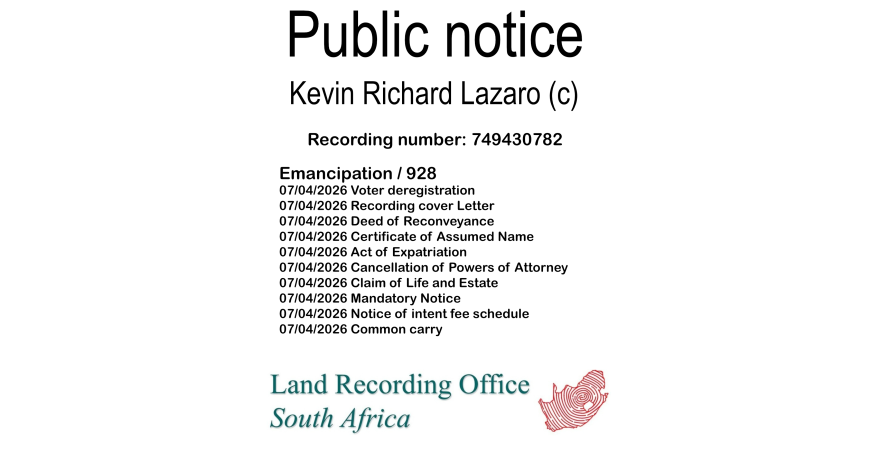 Public notice Kevin Richard Lazaro (c) Recording number 749430782