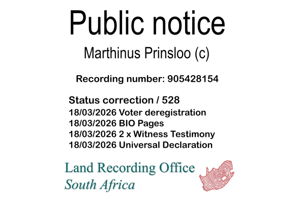 Public notice Marthinus Prinsloo (c) Recording number 905428154