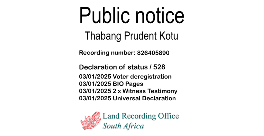Public notice Thabang Prudent Kotu Recording number 826405890