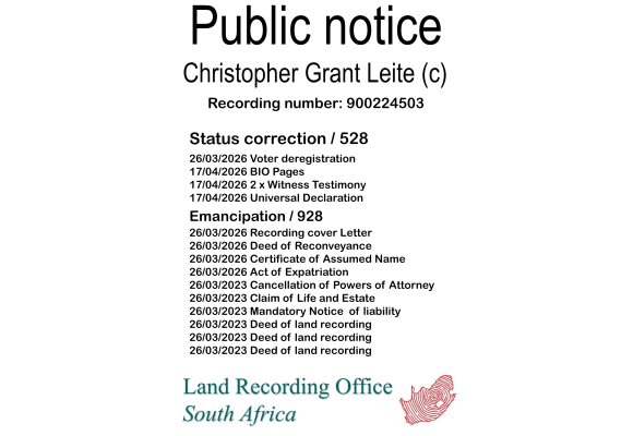 Public notice Christopher Grant Leite (c) Recording number 900224503