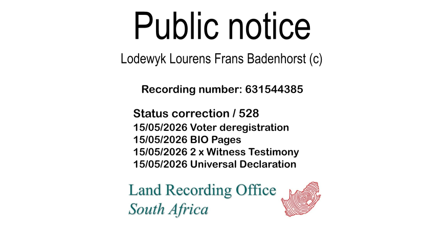 Public notice Lodewyk Lourens Frans Badenhorst (c) Recording number 631544385