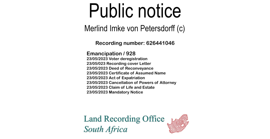 Public notice Merlind Imke von Petersdorff (c) Recording number 626441046