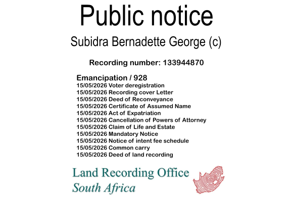 Public notice Subidra Bernadette George (c) Recording number 133944870