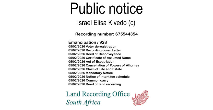 Public notice Israel Elisa Kivedo (c) Recording number 675544354