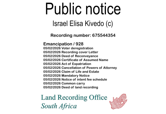 Public notice Israel Elisa Kivedo (c) Recording number 675544354