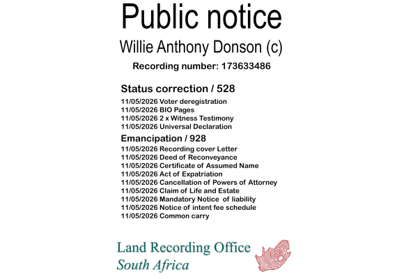 Public notice Willie Anthony Donson (c) Recording number 173633486