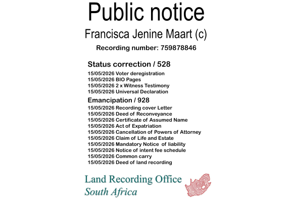 Public notice Francisca Jenine Maart (c) Recording number 759878846