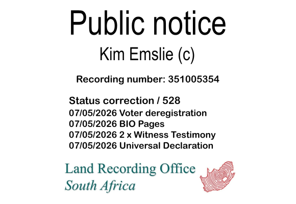 Public notice Kim Emslie (c) Recording number 351005354