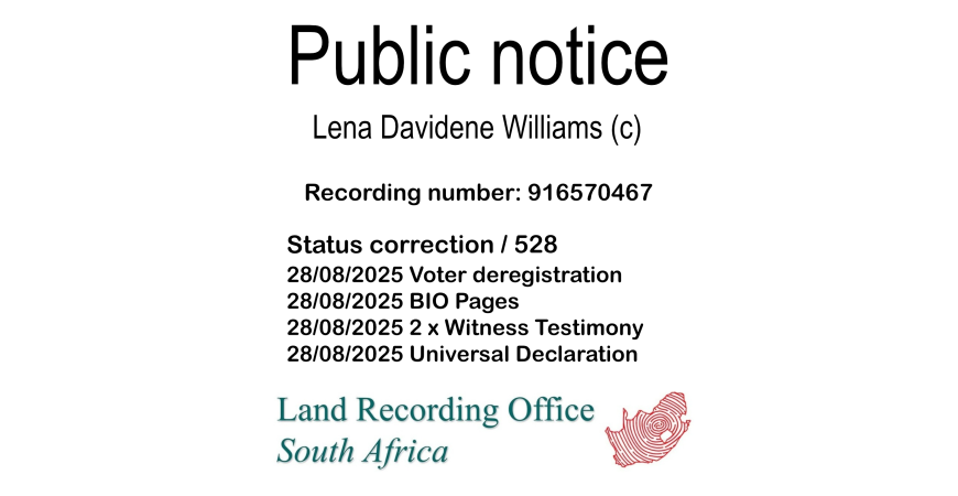 Public notice Lena Davidene Williams (c) Recording number 916570467