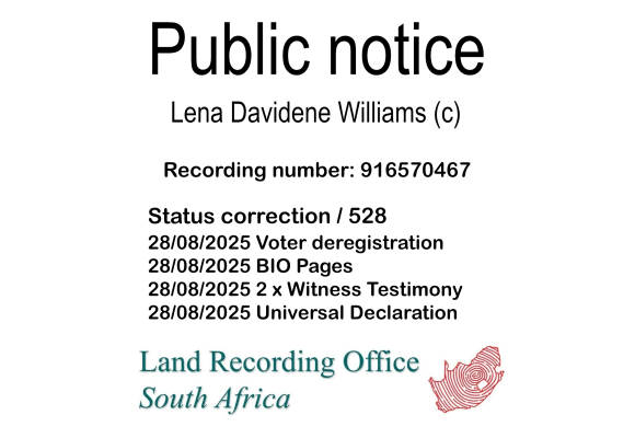 Public notice Lena Davidene Williams (c) Recording number 916570467