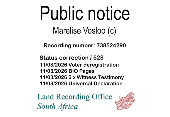 Public notice Marelise Vosloo (c) Recording number 738524290