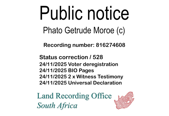Public notice Phato Getrude Moroe (c) Recording number 816274608