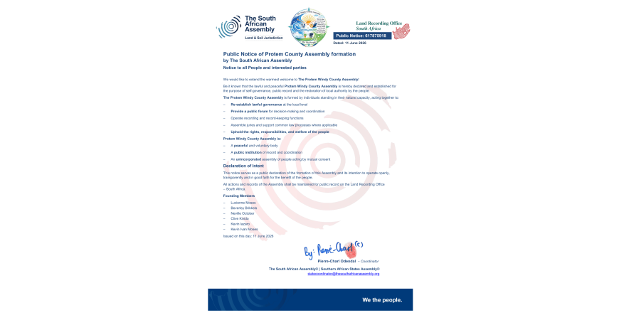 Public Notice The South African Assembly Recording number 617875918 - Windy County